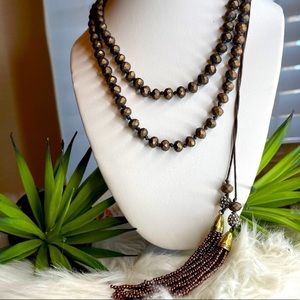 N203 Fabulous knotted beads in brown copper shimmer beads versatile ways to wear